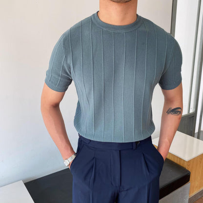 Short Sleeve Knitted T-shirt Summer Men's Light Round Neck Thin Tops - EraEase