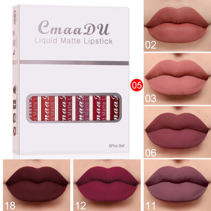 6 Boxes Of Matte Non-stick Cup Waterproof Lipstick Long Lasting Lip Gloss - EraEase