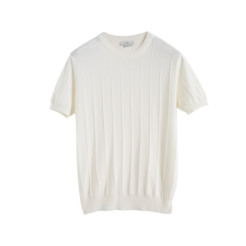 Short Sleeve Knitted T-shirt Summer Men's Light Round Neck Thin Tops - EraEase