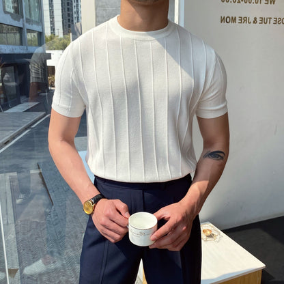 Short Sleeve Knitted T-shirt Summer Men's Light Round Neck Thin Tops - EraEase