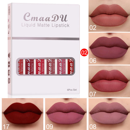 6 Boxes Of Matte Non-stick Cup Waterproof Lipstick Long Lasting Lip Gloss - EraEase