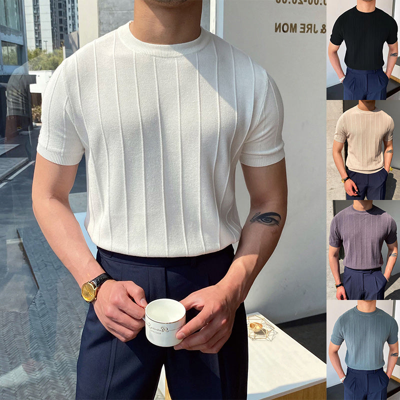 Short Sleeve Knitted T-shirt Summer Men's Light Round Neck Thin Tops - EraEase